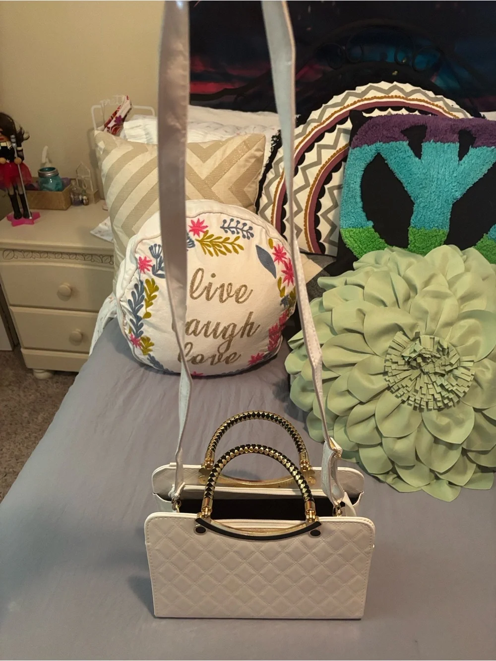 Quilted patent Leather Top-Handle Satchel - White
